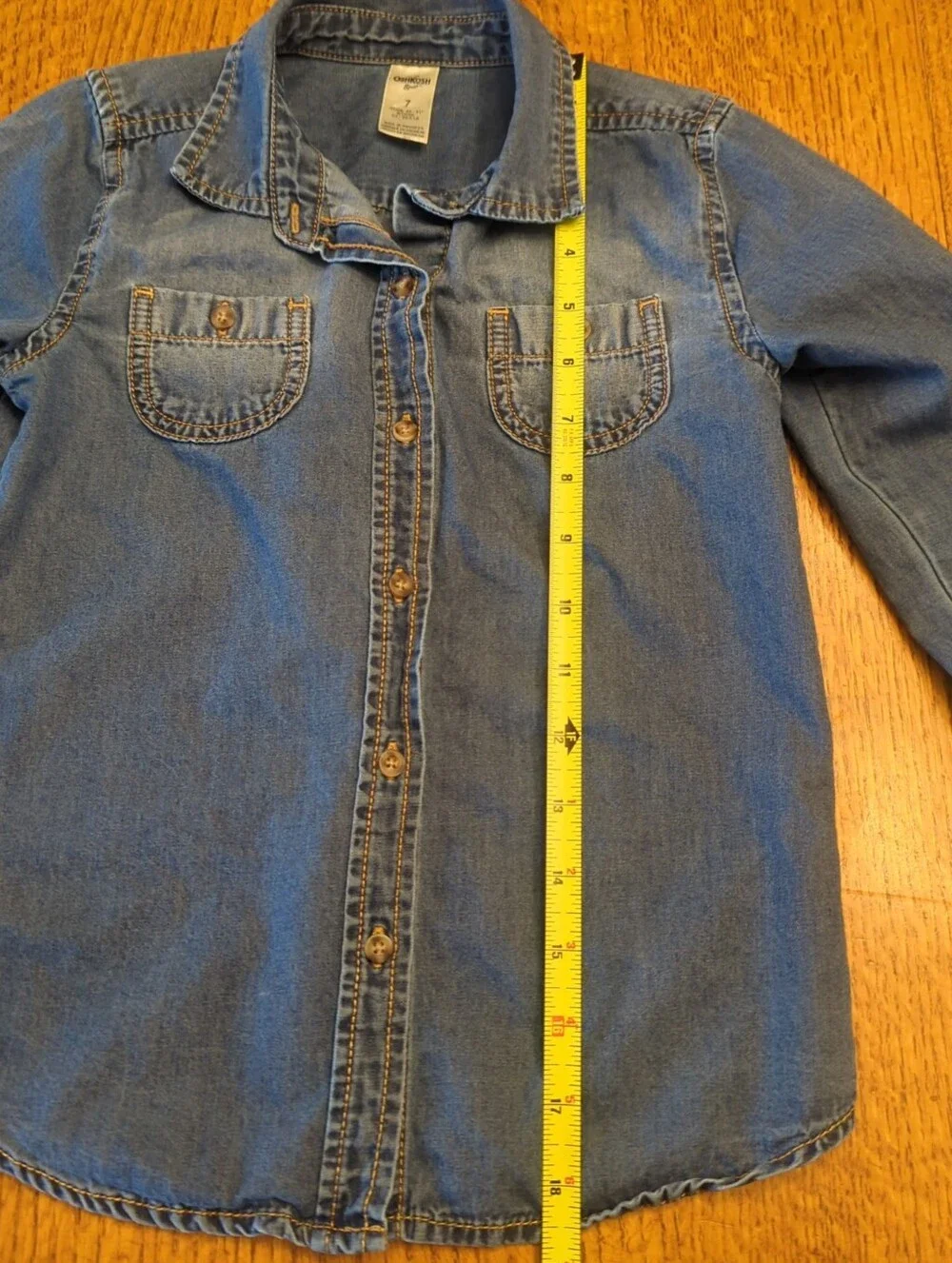 Oshkosh B’gosh Girls Size 7 Long Sleeve Button Up Blue Denim Shirt